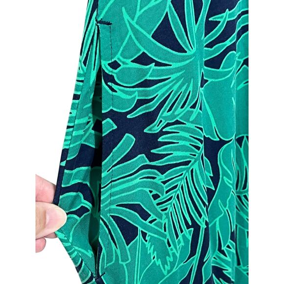 Lands' End Wmns Large 14-16 Cotton Stretch Tropical Print Maxi Dress Green Navy - Picture 9 of 12